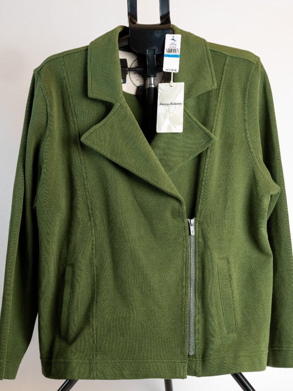 Tommy Bahama Women's Green Moto Jacket Full Zip Knit Sweater NWT XL